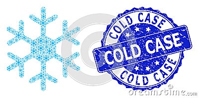 Grunge Cold Case Round Seal and Recursion Snowflake Icon Mosaic Vector Illustration