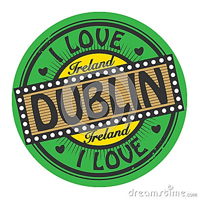 Grunge color stamp with text I Love Dublin inside Vector Illustration