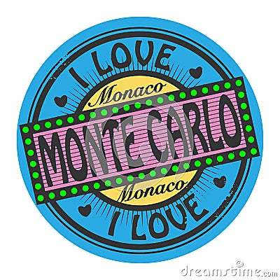 Grunge color stamp with text I Love Monte Carlo inside Vector Illustration