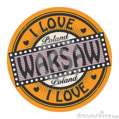 Grunge color stamp with text I Love Warsaw inside Vector Illustration