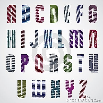 Grunge colorful rubbed upper case letters, decorative font Vector Illustration
