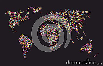 Grunge colourful collage of world map, vector Vector Illustration