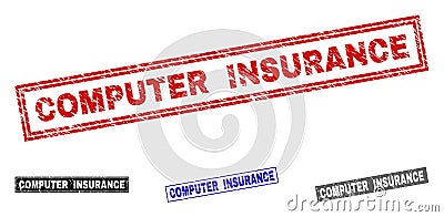 Grunge COMPUTER INSURANCE Scratched Rectangle Stamp Seals Vector Illustration