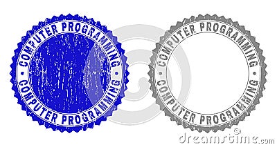 Grunge COMPUTER PROGRAMMING Scratched Stamp Seals Vector Illustration