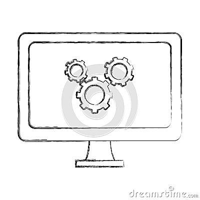 Grunge computer technology with gears process industry Vector Illustration
