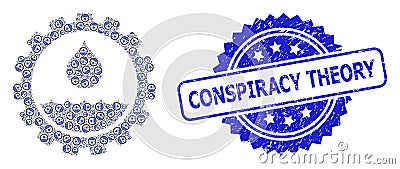 Grunge Conspiracy Theory Seal and Fractal Water Service Icon Collage Vector Illustration