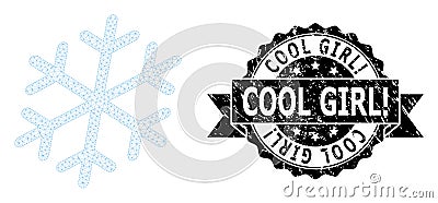 Grunge Cool Girl! Ribbon Seal and Mesh Carcass Snowflake Vector Illustration