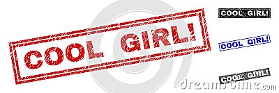 Grunge COOL GIRL! Scratched Rectangle Stamp Seals Vector Illustration