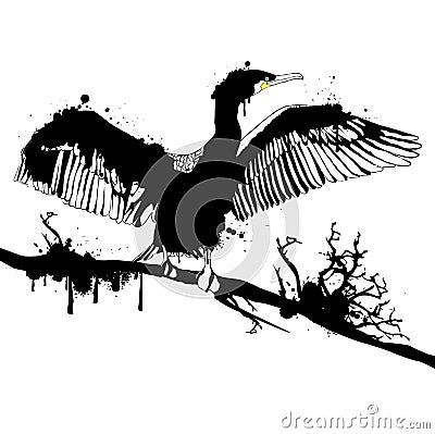 Grunge Cormorant Vector Illustration