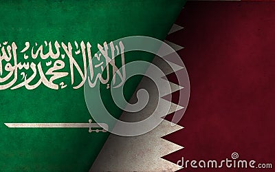 Grunge country flag illustration / Saudi arabia vs Qatar Political or economic conflict, Rival Cartoon Illustration