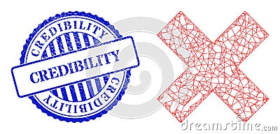 Grunge Credibility Badge and Net X-Cross Mesh Vector Illustration