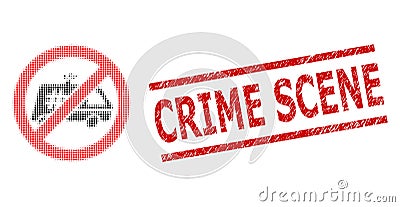 Grunge Crime Scene Stamp and Halftone Dotted Stop Jail Police Car Vector Illustration