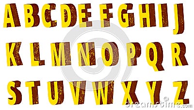 Grunge 3-D Alphabet Set Cartoon Illustration