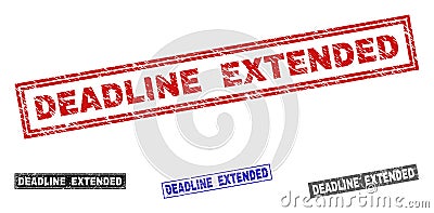 Grunge DEADLINE EXTENDED Scratched Rectangle Stamp Seals Vector Illustration