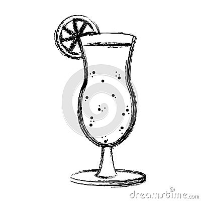 Grunge delicious cold beverage glass with lemon Vector Illustration