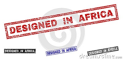 Grunge DESIGNED IN AFRICA Textured Rectangle Stamps Vector Illustration