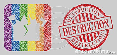 Grunge Destruction Stamp Seal and Mosaic Destruction Stencil for LGBT Vector Illustration