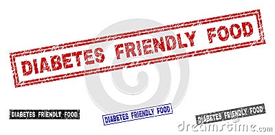 Grunge DIABETES FRIENDLY FOOD Scratched Rectangle Watermarks Vector Illustration
