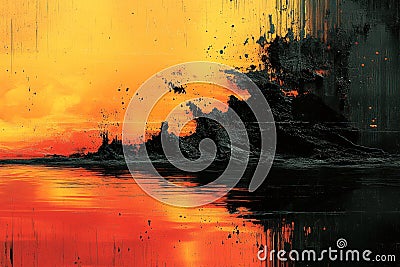 Grunge Distorted Noise Texture Background with Halftone Dots Overlay - Abstract Illustration of Glitchy Defect Error Sha Cartoon Illustration