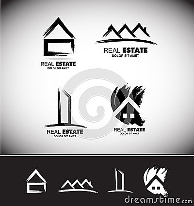 Grunge drawing real estate logo set Vector Illustration