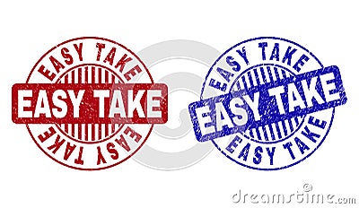 Grunge EASY TAKE Scratched Round Stamps Vector Illustration