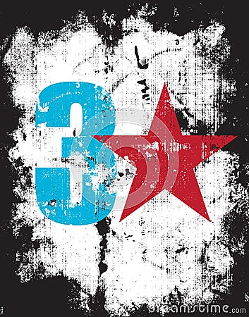 Grunge Effect Number Three Plus a Red Star Vector Illustration