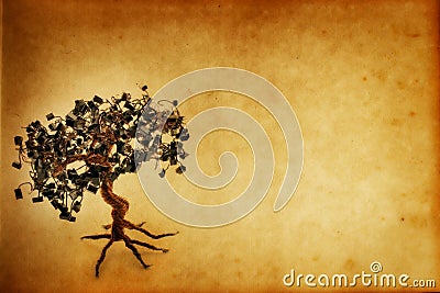 Grunge Electronic Bonsai Tree Paper Stock Photo