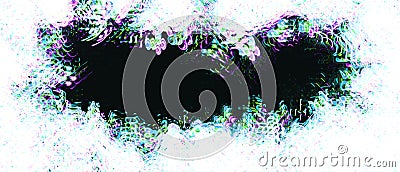 Grunge error white frame in neon colors borders with dark central empty part background with interlaced digital glitch and distort Stock Photo