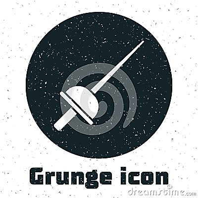 Grunge Fencing icon isolated on white background. Sport equipment. Monochrome vintage drawing. Vector Vector Illustration