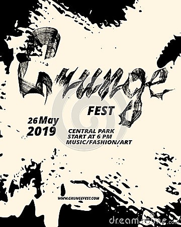 Grunge festival flyer design. Calligraphy flat brush. Grunge texture Vector Illustration