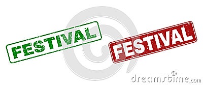 Scratched FESTIVAL Stamp Seals with Rounded Rectangle Frames Vector Illustration