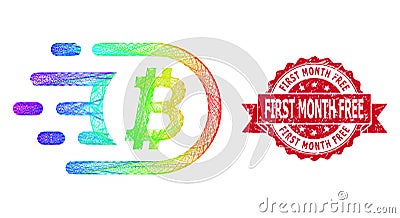 Grunge First Month Free Seal and LGBT Colored Network Bitcoin Vector Illustration