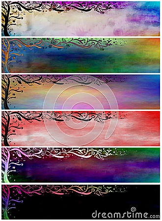 Grunge Floral Painted Banners or Headers Stock Photo