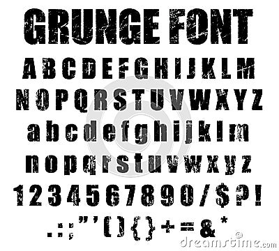 Grunge Font Alphabet and Numeral Set Cartoon Illustration