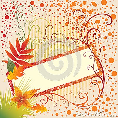 Grunge frame background with Autumn Leafs. Vector Illustration