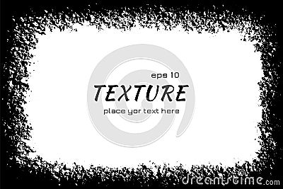 Grunge frame. Black splatter edge on white background. Abstract rusty ink border. Concentration attention. Zoom texture. Frames fo Vector Illustration