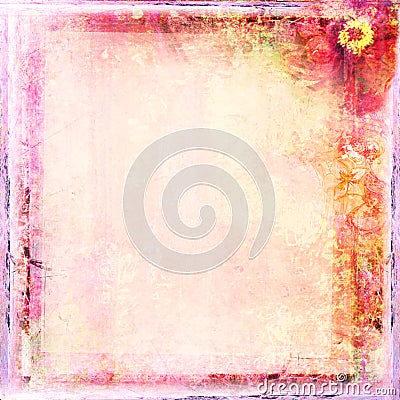 Grunge Frame For Congratulation With Flower Stock Photo