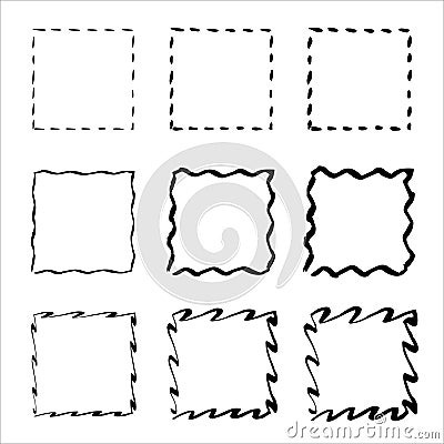 Grunge frames vector set. Handdrawn square frame. rectangular shapes. Vector Illustration
