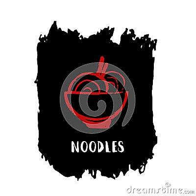 Grunge freehand noodle bowl. restaurant ramen icon Vector Illustration