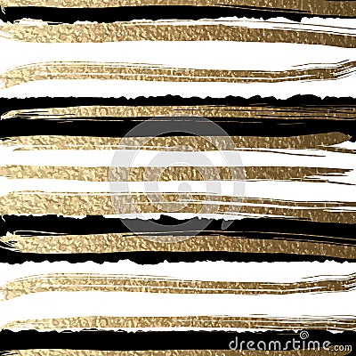 Grunge futuristic background drawn by brush. Golden paints and black ink create abstract striped pattern. Vector Illustration