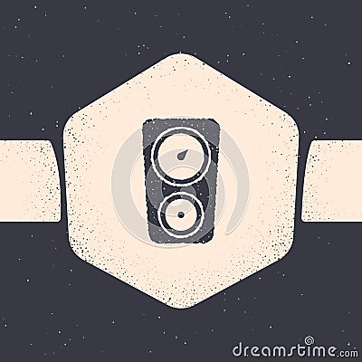 Grunge Gauge scale icon isolated on grey background. Satisfaction, temperature, manometer, risk, rating, performance Stock Photo