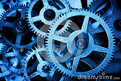 Grunge gear, cog wheels background. Industrial science, clockwork, technology. Stock Photo