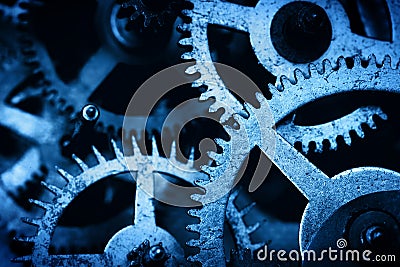 Grunge gear, cog wheels background. Industrial science, clockwork, technology. Stock Photo