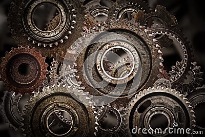 Grunge gear, cog wheels mechanism background.. Industry, science Stock Photo