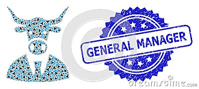 Grunge General Manager Stamp and Recursion Cow Boss Icon Composition Vector Illustration