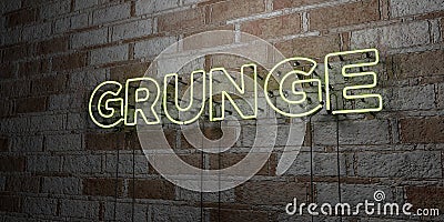 GRUNGE - Glowing Neon Sign on stonework wall - 3D rendered royalty free stock illustration Cartoon Illustration