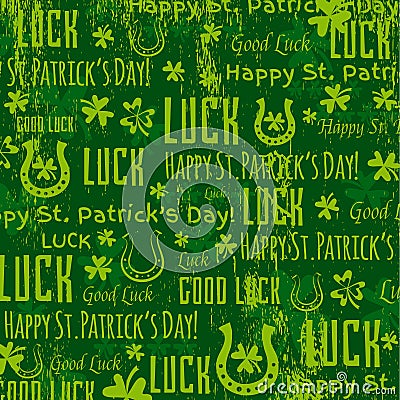 Grunge green background for Patricks day with shamrocks, vector Vector Illustration