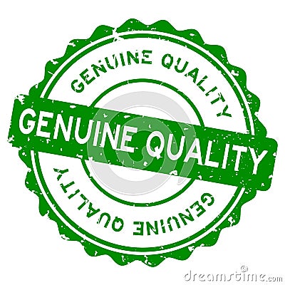 Grunge green genuine quality word round rubber stamp on white background Stock Photo