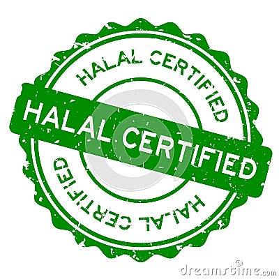 Grunge green halal certified word round rubber stamp on white background Stock Photo