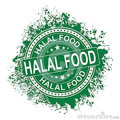 Grunge green Halal food with mark icon round rubber seal stamp on white background Stock Photo
